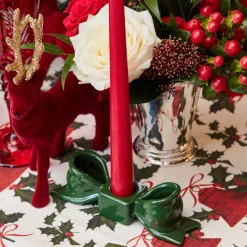 Green Ceramic Bow Candleholder (Pair)