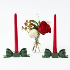 Green Ceramic Bow Candleholder (Pair)