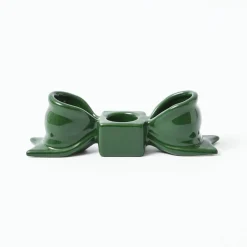 Green Ceramic Bow Candleholder (Pair)
