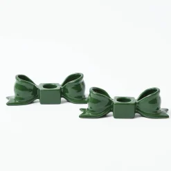 Green Ceramic Bow Candleholder (Pair)