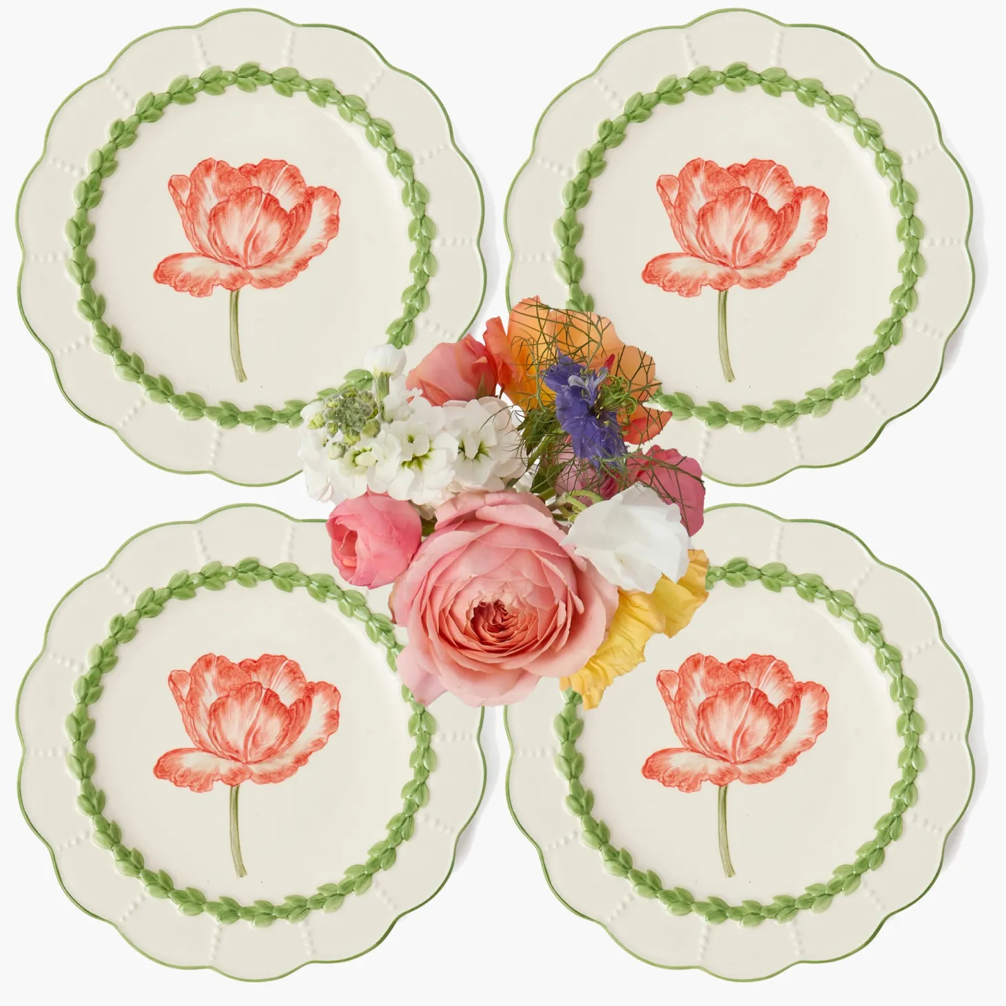 Green Laurel Tulip Dinner Plates (Set of 4)