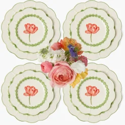 Green Laurel Tulip Dinner & Starter Plates (Set of 8)
