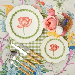 Green Laurel Tulip Dinner & Starter Plates (Set of 8)