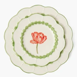 Green Laurel Tulip Dinner & Starter Plates (Set of 8)