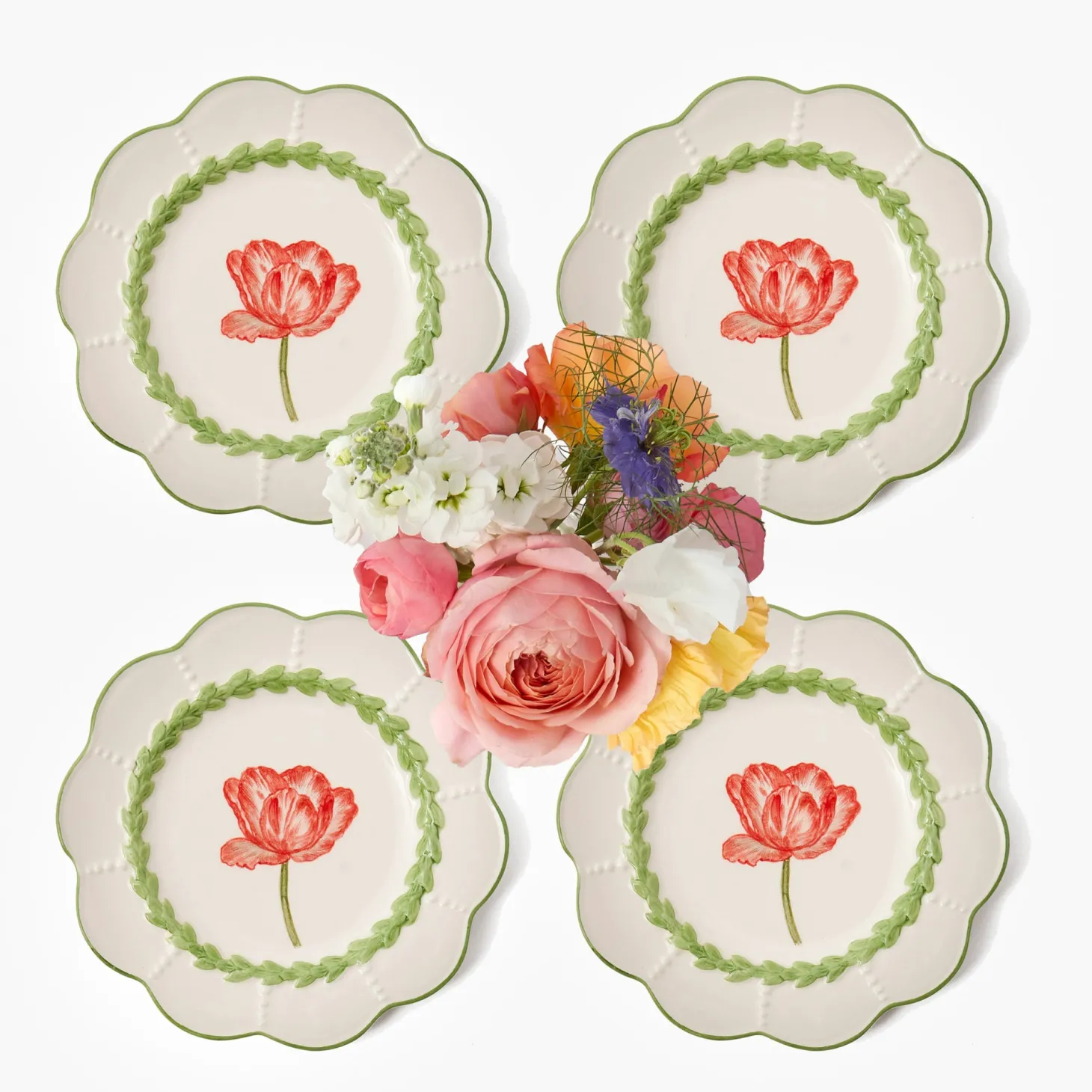 Green Laurel Tulip Starter Plates (Set of 4)