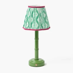 Green Leonora Lacquer Rechargeable Lamp with Green & Raspberry Ikat Shade (18cm)