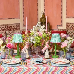 Green Leonora Lacquer Rechargeable Lamp with Green & Raspberry Ikat Shade (18cm)