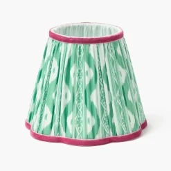 Green Leonora Lacquer Rechargeable Lamp with Green & Raspberry Ikat Shade (18cm)