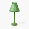 Green Leonora Lacquer Rechargeable Lamp with Green Frilled Silk Shade (18cm)
