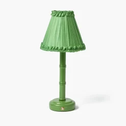 Green Leonora Lacquer Rechargeable Lamp with Green Frilled Silk Shade (18cm)
