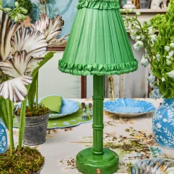 Green Leonora Lacquer Rechargeable Lamp with Green Frilled Silk Shade (18cm)