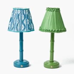 Green Leonora Lacquer Rechargeable Lamp with Green Frilled Silk Shade (18cm)