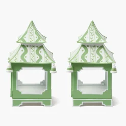 Green Mini Ikat Pagoda Lanterns (Pair)