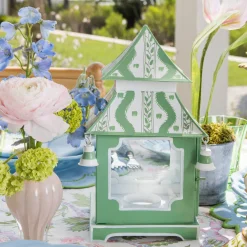 Green Mini Ikat Pagoda Lanterns (Pair)