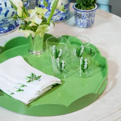 Green Scalloped Lacquer Round Tray
