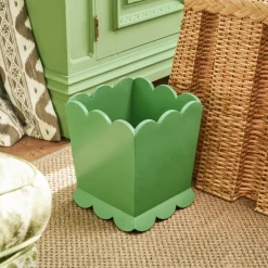 Green Scalloped Lacquer Waste Paper Bin