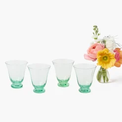 Green Tulip Water Glasses (Set of 4)