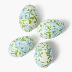 Hand Painted Green & Blue Pastel Eggs (Set of 4)