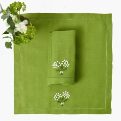 Hydrangea Green Linen Napkins (Set of 4)