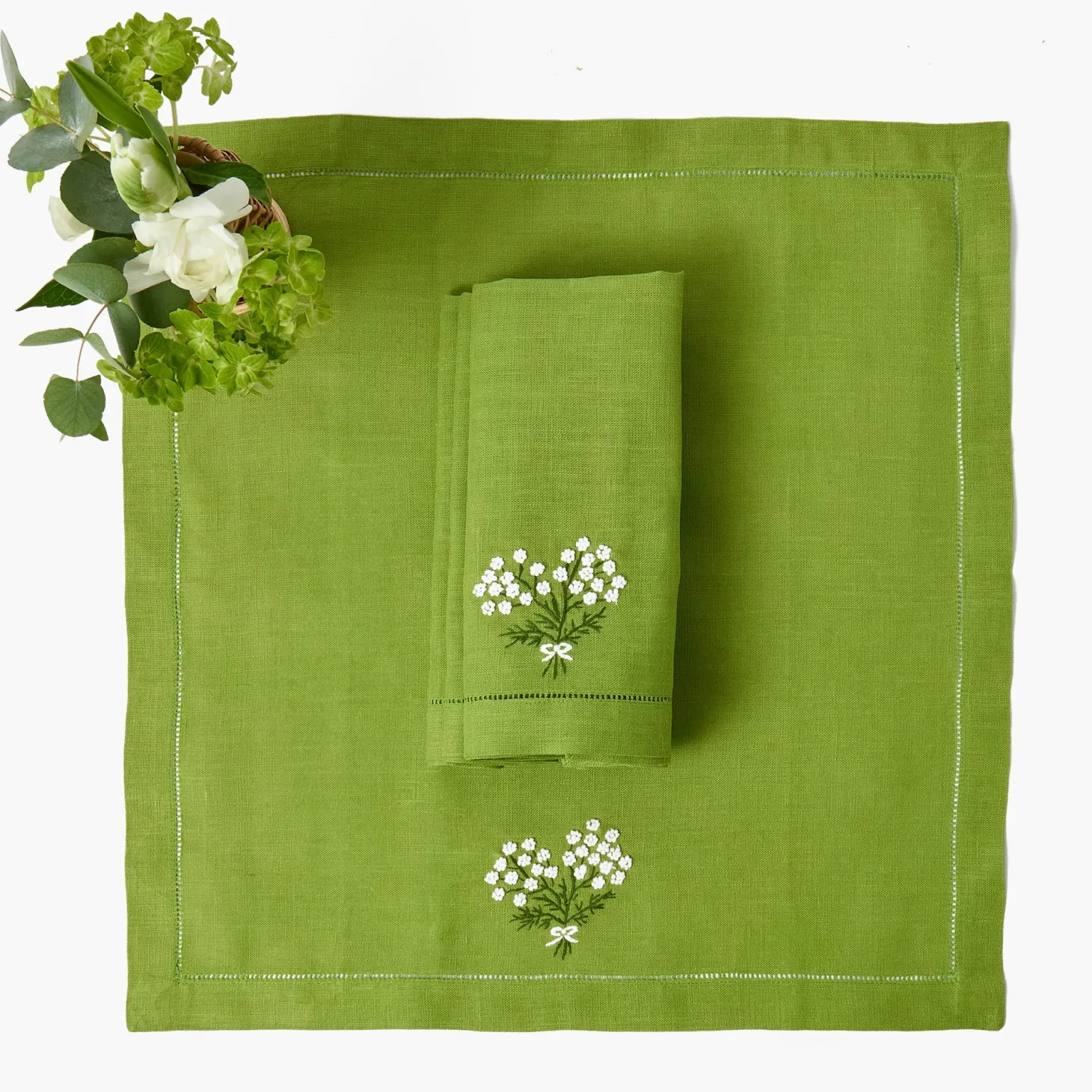 Hydrangea Green Linen Napkins (Set of 4)