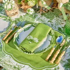 Hydrangea Green Linen Napkins (Set of 4)