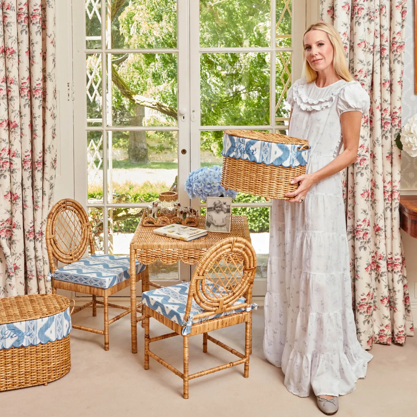 Isabella Rattan Basket with Ikat Liner (Small)