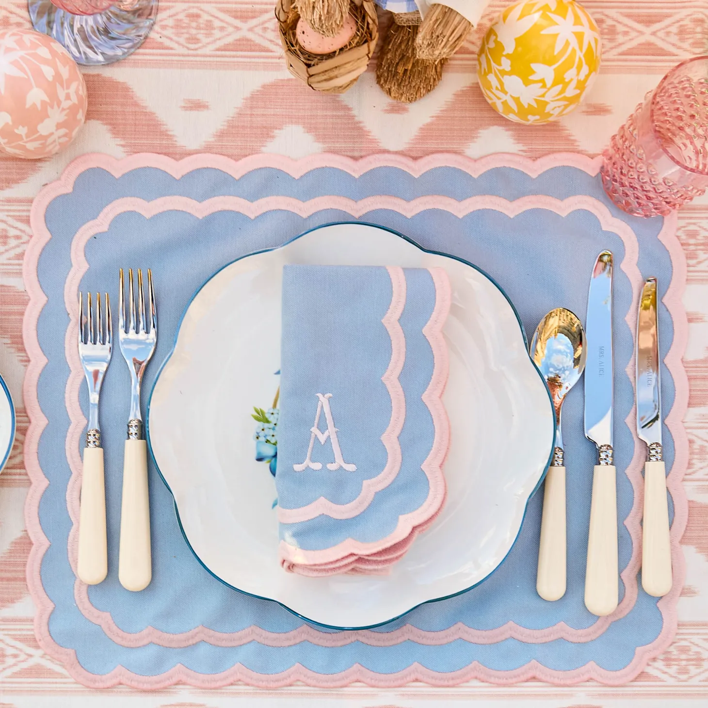 Isla Blue & Pink Placemats & Napkins (Set of 4)