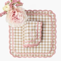 Isla Putty & Pink Gingham Placemats & Napkins (Set of 4)