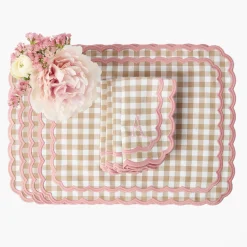 Isla Putty & Pink Gingham Placemats & Napkins (Set of 4)