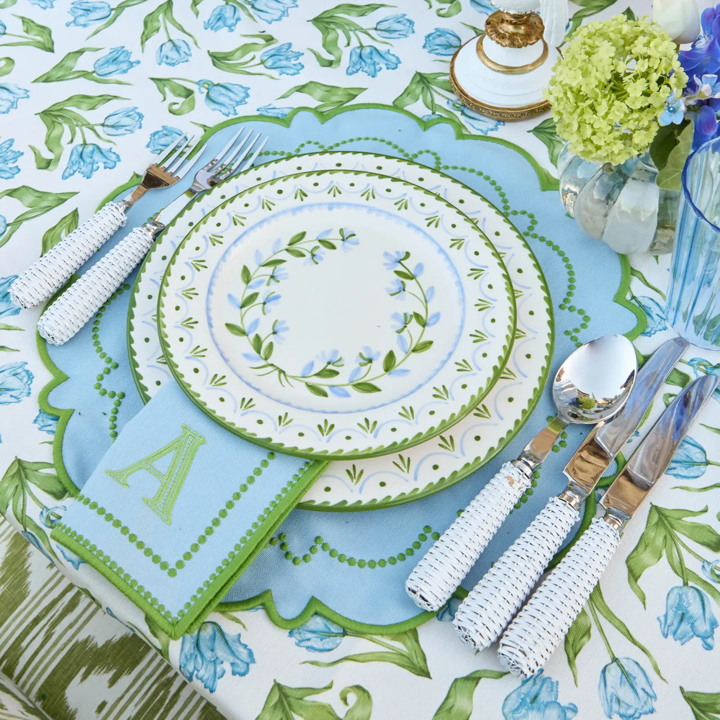 Josephine Green & Blue Dinner Plates (Set of 4)