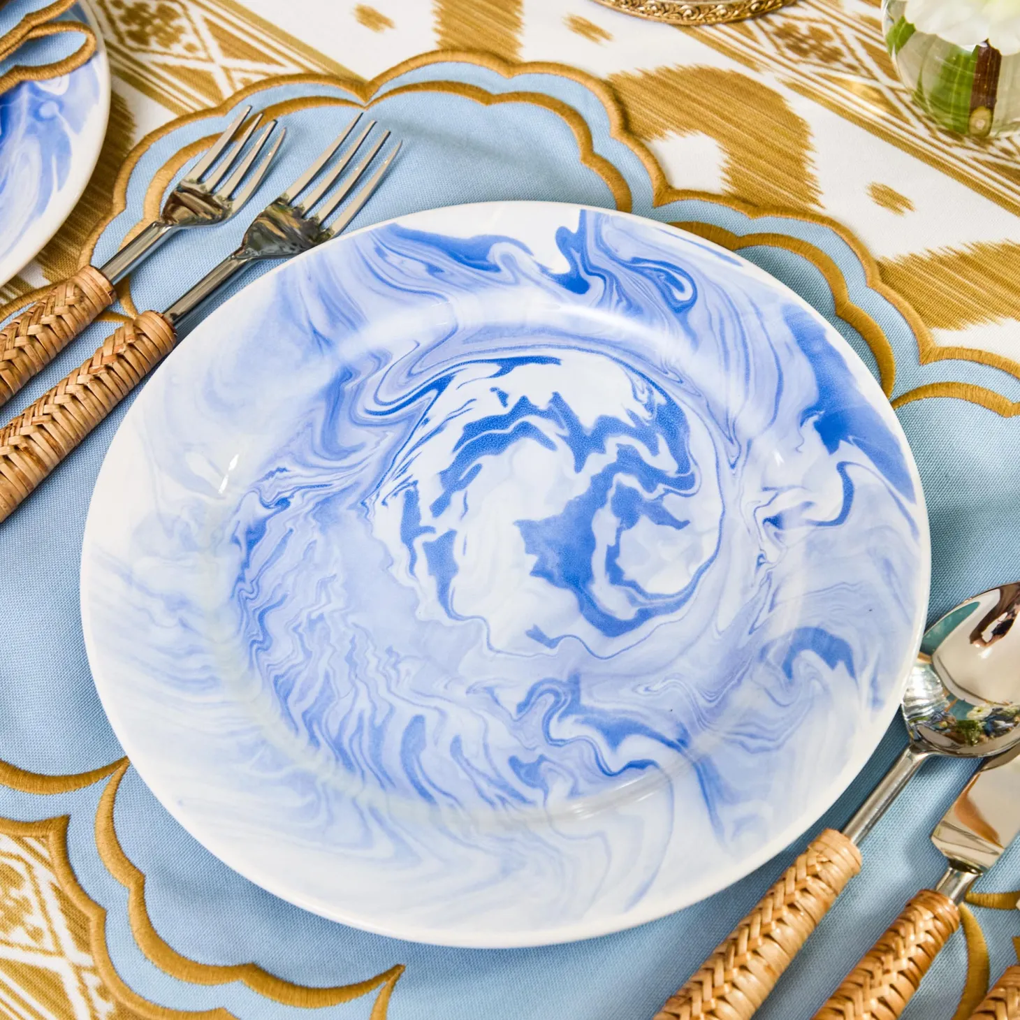 Julia Blue Marbled Dinner & Starter Plates (Set of 8)