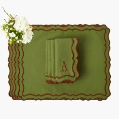 Katherine Green & Chocolate Placemats & Napkins (Set of 4)