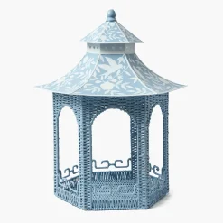 Large Blue Rattan Chinoiserie Pagoda Lantern