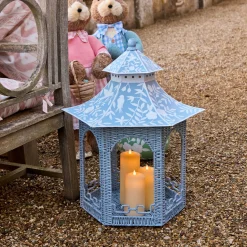 Large Blue Rattan Chinoiserie Pagoda Lantern