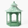 Large Green Rattan Chinoiserie Pagoda Lantern