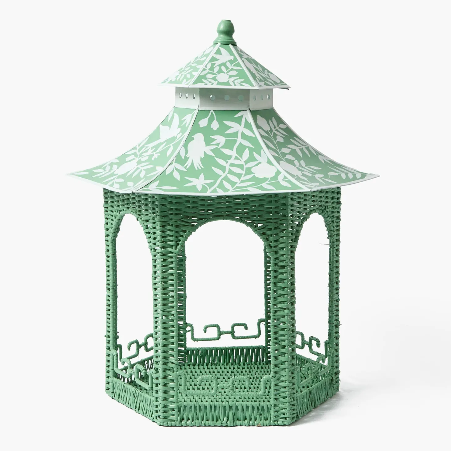 Large Green Rattan Chinoiserie Pagoda Lantern