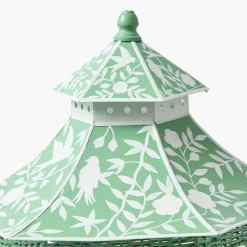 Large Green Rattan Chinoiserie Pagoda Lantern