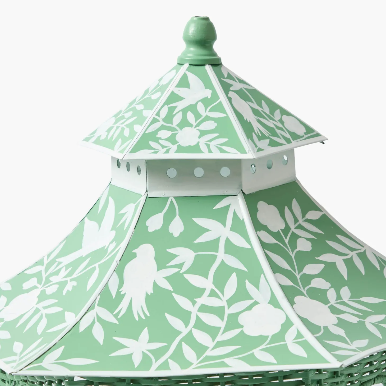 Large Green Rattan Chinoiserie Pagoda Lantern