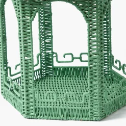 Large Green Rattan Chinoiserie Pagoda Lantern