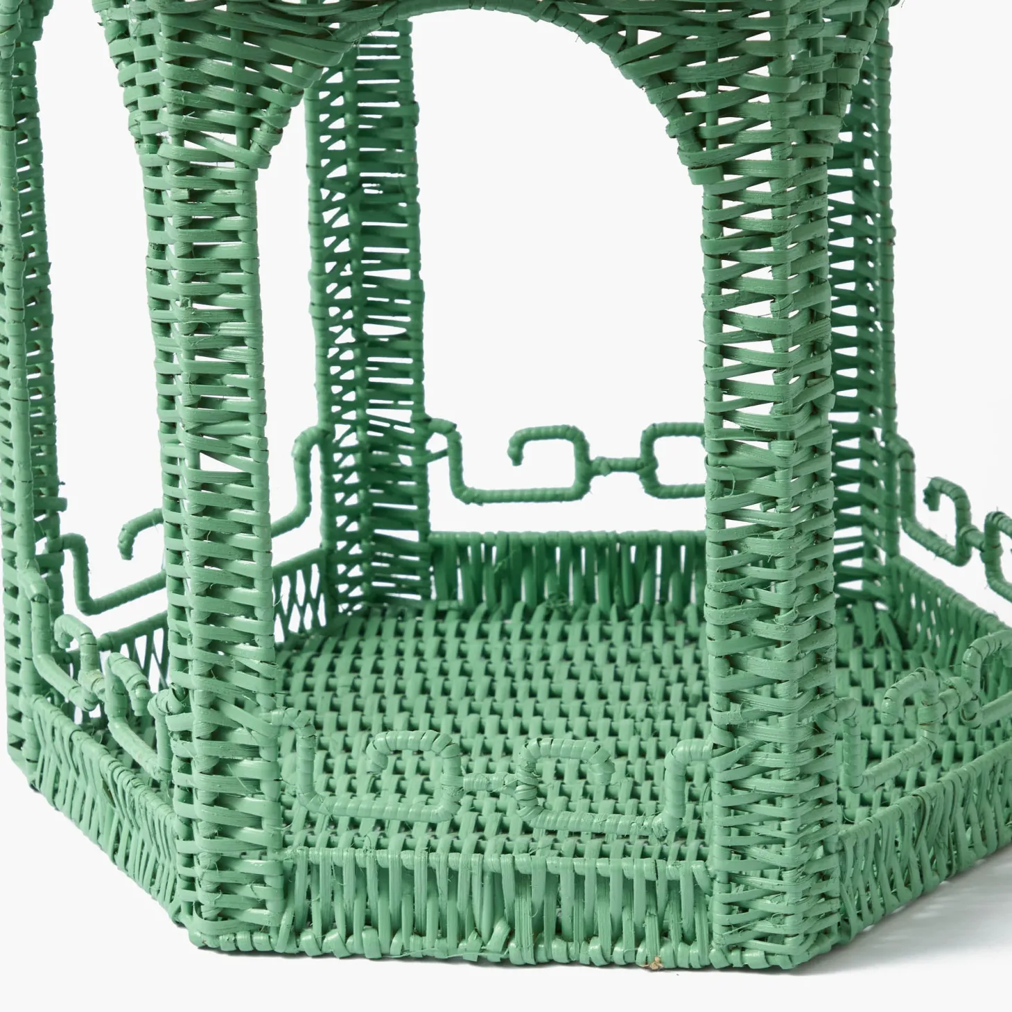 Large Green Rattan Chinoiserie Pagoda Lantern