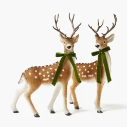 Large Green Ribboned Spotted Deer (Pair) - 56cm