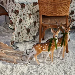 Large Green Ribboned Spotted Deer (Pair) - 56cm