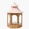 Large Natural Rattan & Pink Chinoiserie Pagoda Lantern