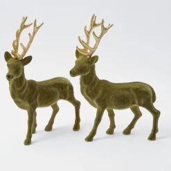Large Olive Green Flocked Reindeer (Pair)