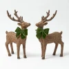 Large Rattan Reindeer with Green Velvet Bows (Pair) - 40cm