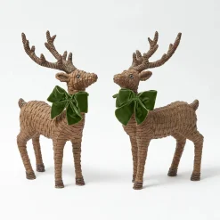 Large Rattan Reindeer with Green Velvet Bows (Pair) - 40cm