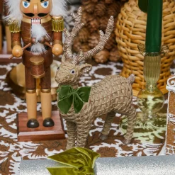 Large Rattan Reindeer with Green Velvet Bows (Pair) - 40cm