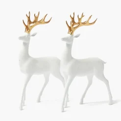 Large White Reindeer with Gold Antlers (Pair) - 45cm