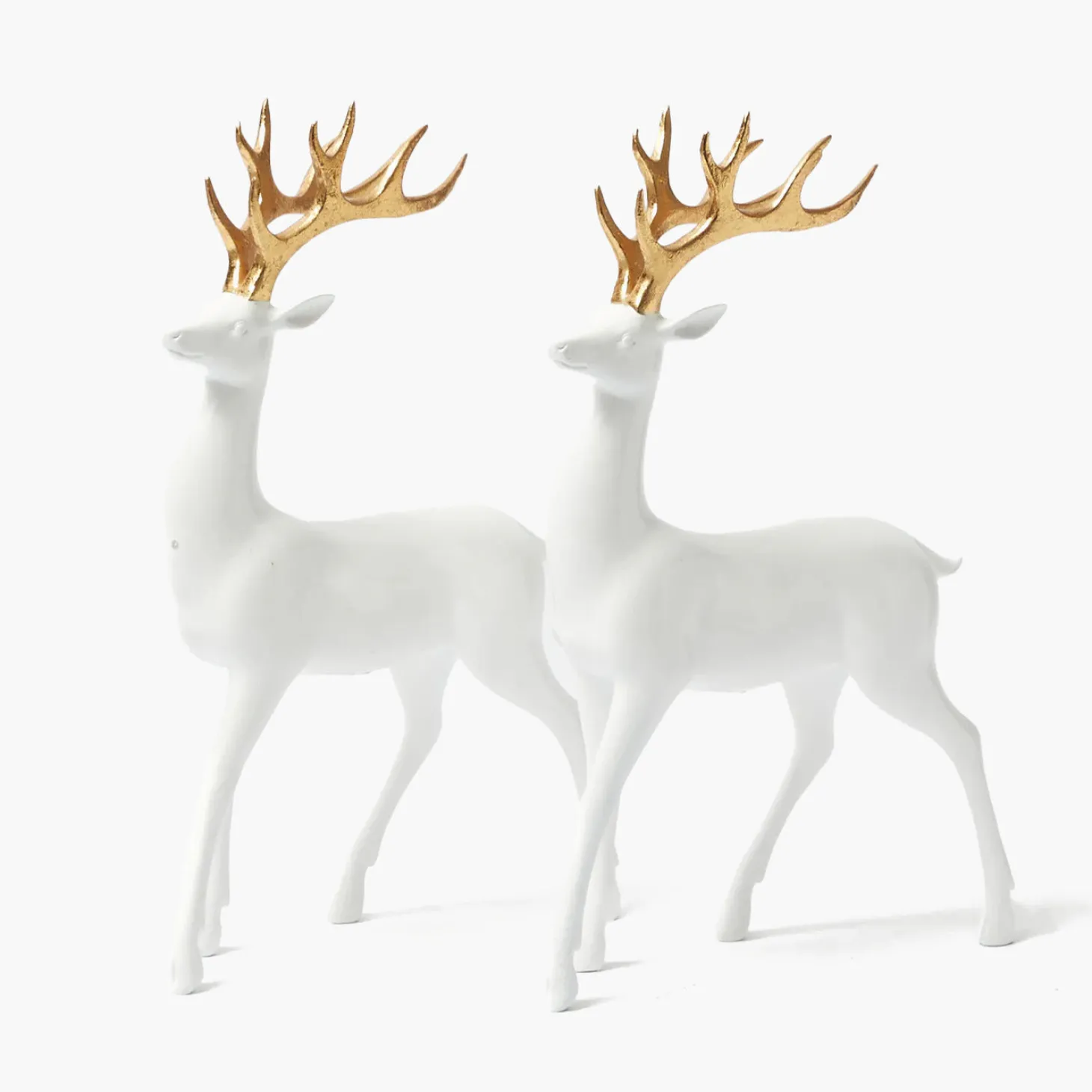 Large White Reindeer with Gold Antlers (Pair) - 45cm