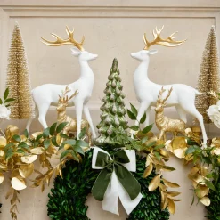 Large White Reindeer with Gold Antlers (Pair) - 45cm